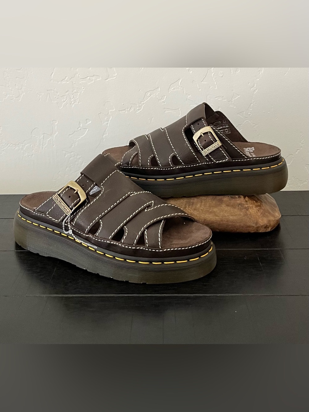 Dr. Martens Brown Leather Maxxy Slide Platform Sandals US Size Men 9 Women 10 - Picture 4 of 15